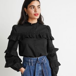 & other stories ruffle embroidered blouse